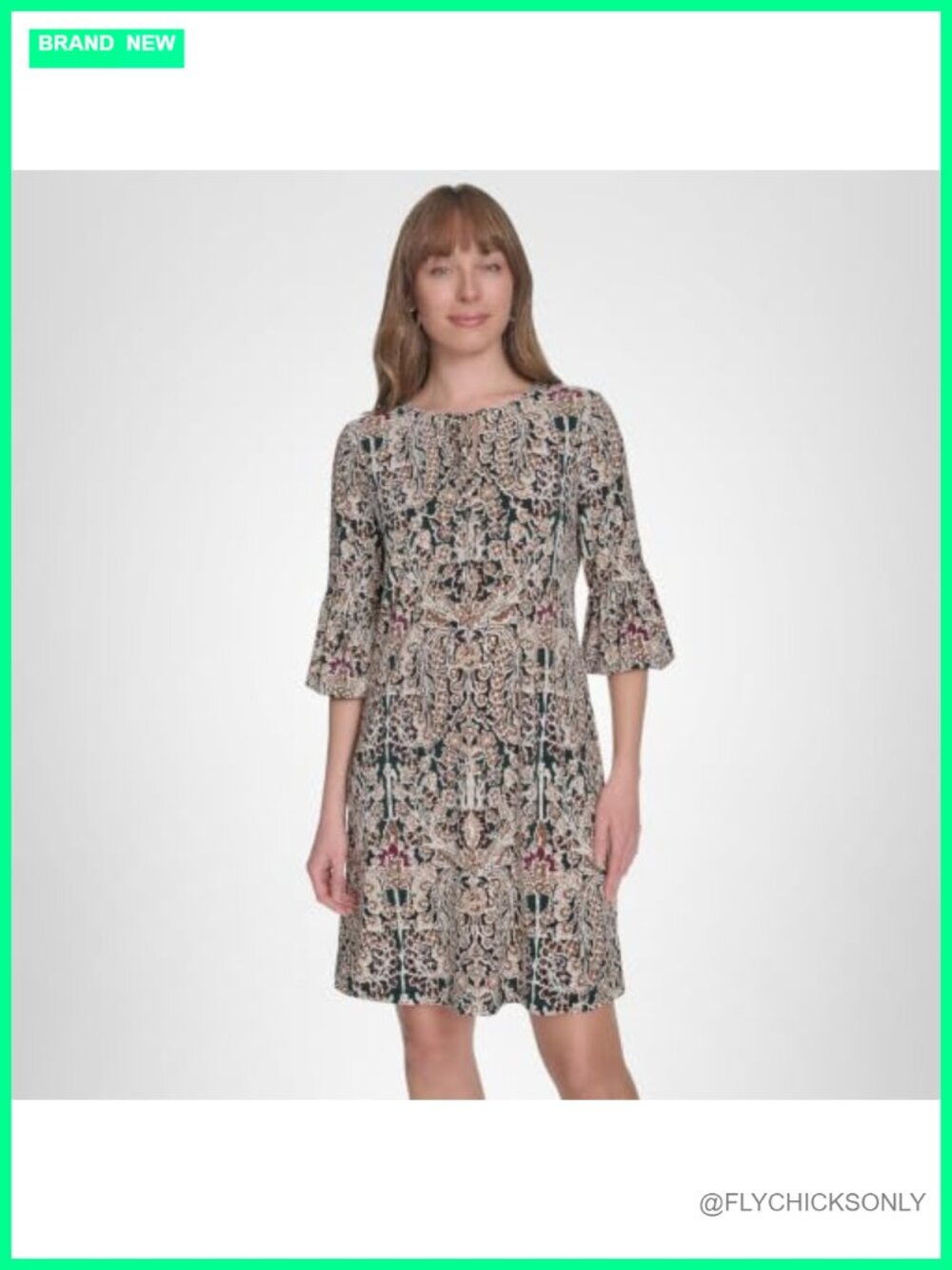 Tommy Hilfiger Women's V-Neck 3/4 Sleeve Shift Dress